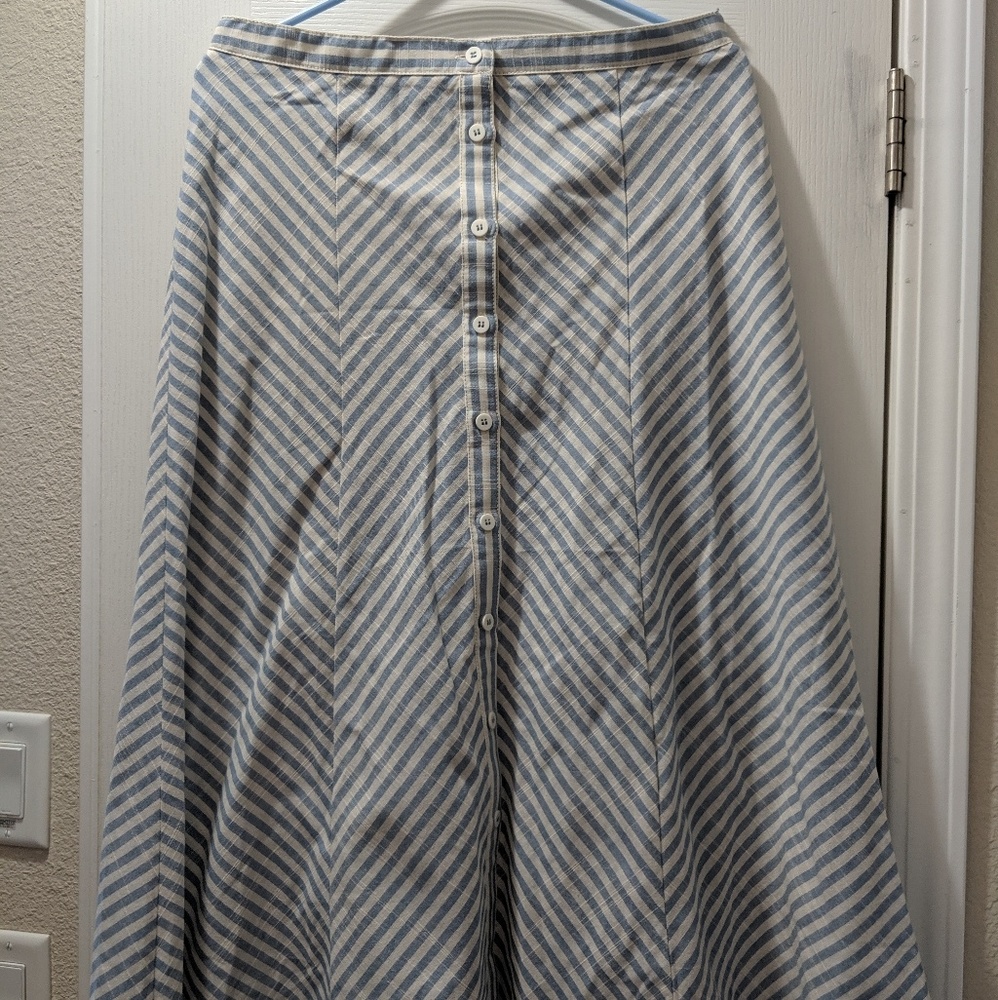 Max Studio Blue and Cream Linen Skirt